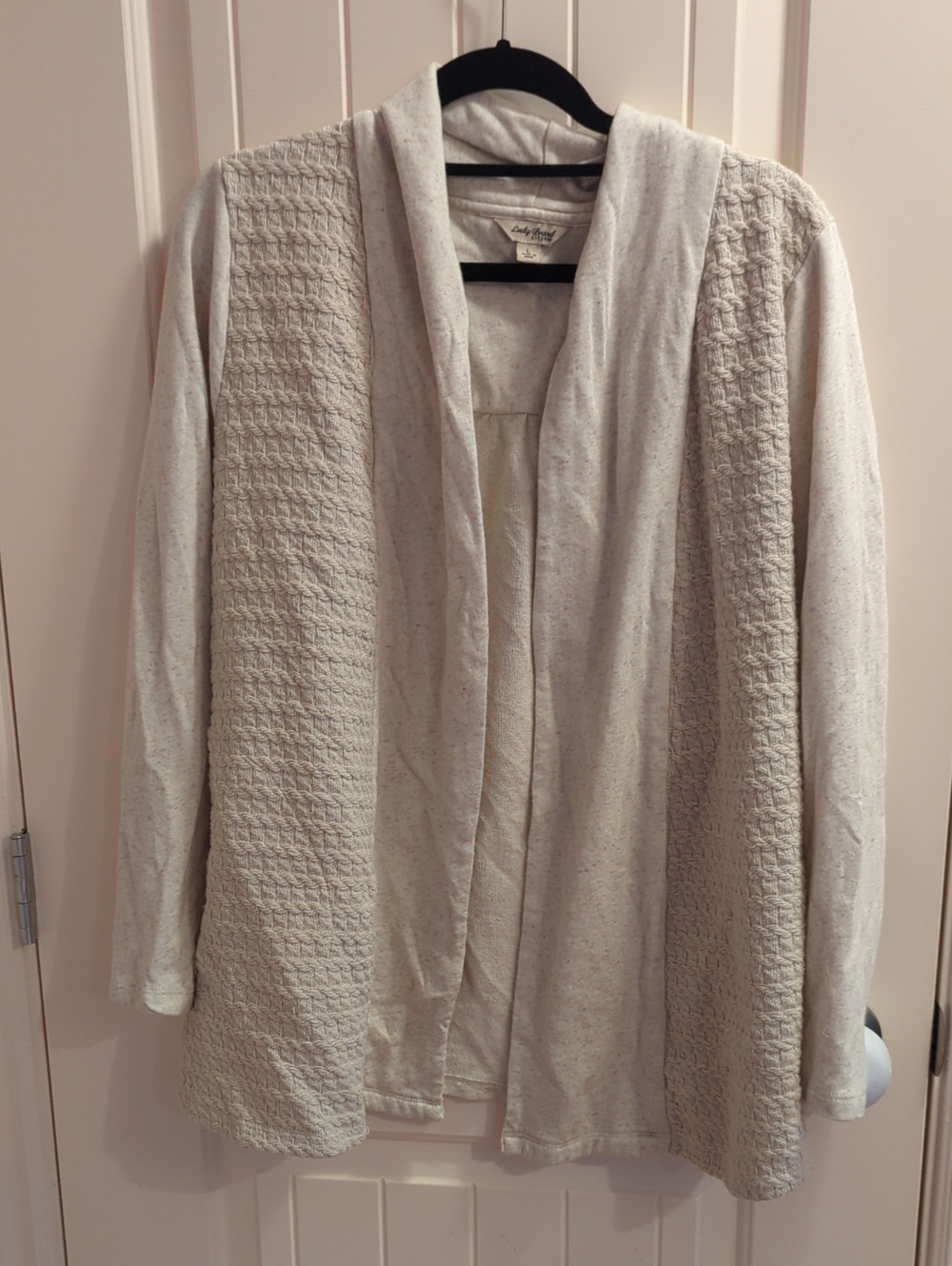 Lucky Brand Womens Sz. L Cream Open-Front Textured Cardigan
